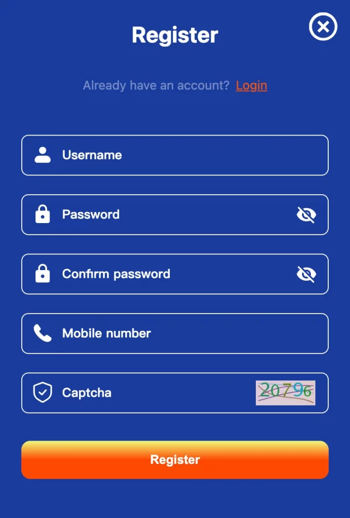 PESO2U registration form on mobile app